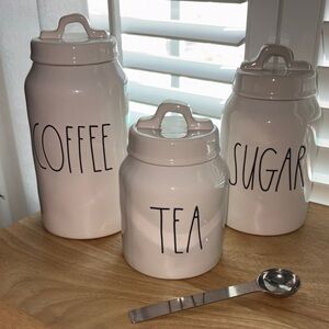 Rae Dunn White Ceramic Coffee, Tea, and Sugar Canister Set